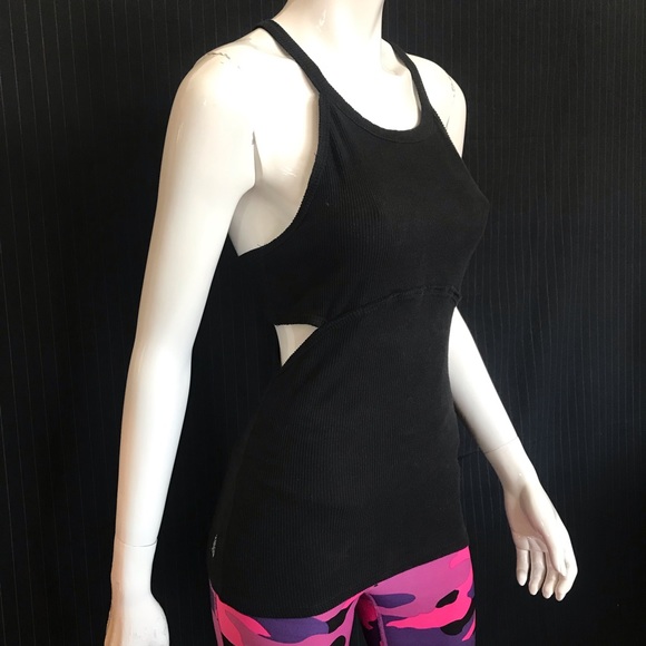 Free People Movement Size Medium Black Headstart Key Hole Cutout Racerback Tank - Picture 3 of 11